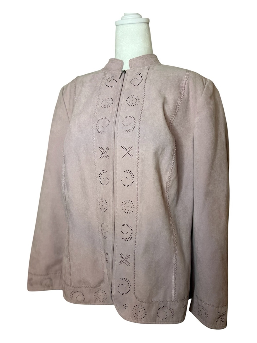 Plus Size Women's Light Mauve Faux Suede Zip-Front Jacket